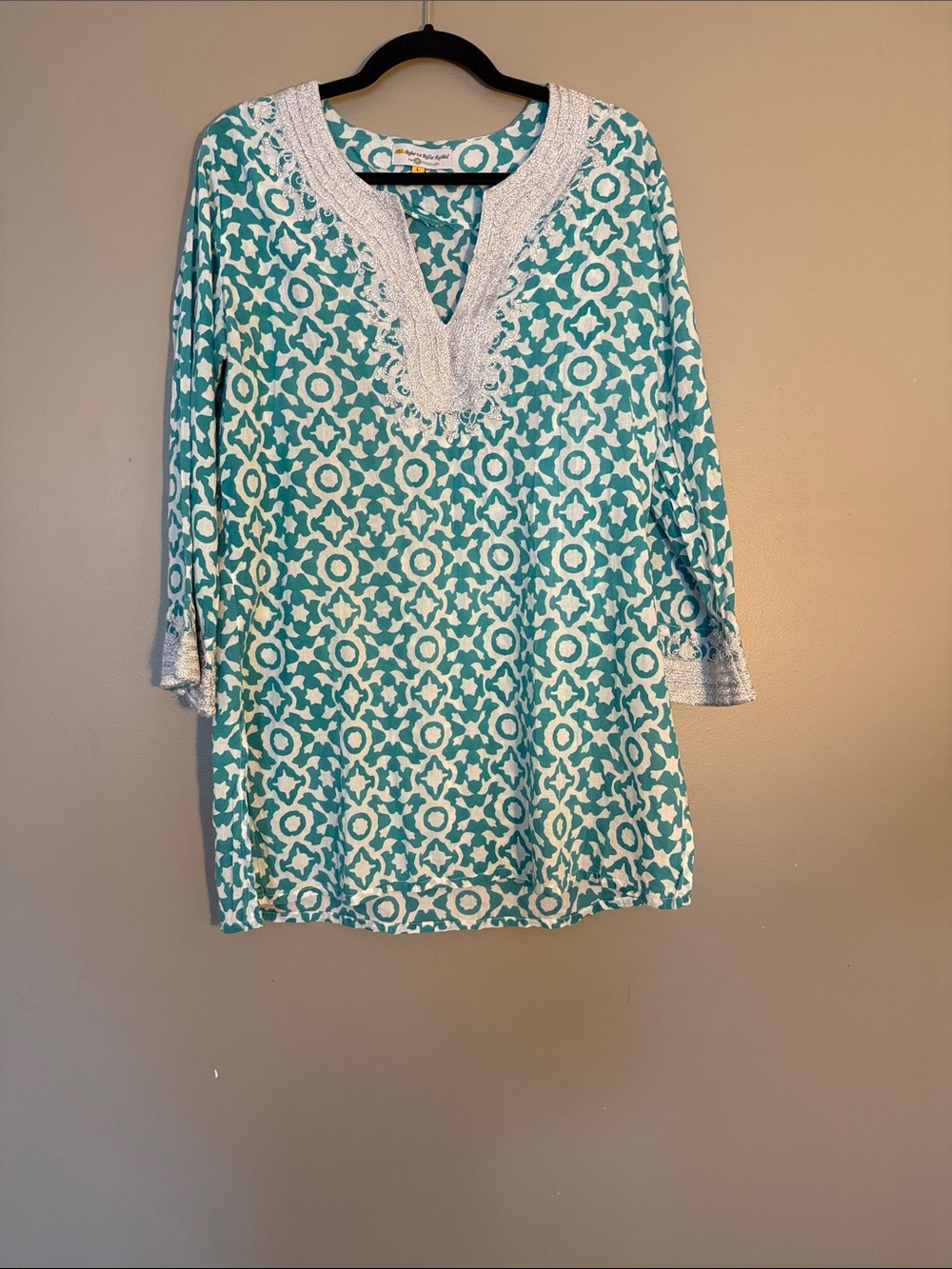 Roberta Roller Rabbit Teal and White Patterned Tunic